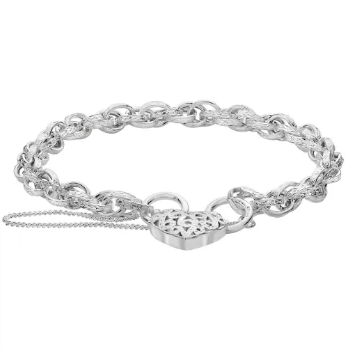 Silver Ladies' Victorian Charm Bracelet with Heart Padlock 8g